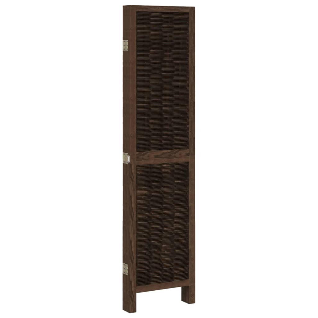 Room Divider 5 Panels Dark Brown Solid Wood Paulownia